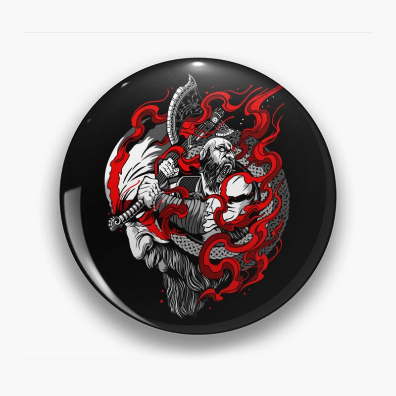 Fierce Warrior with Axe and Flames Pin