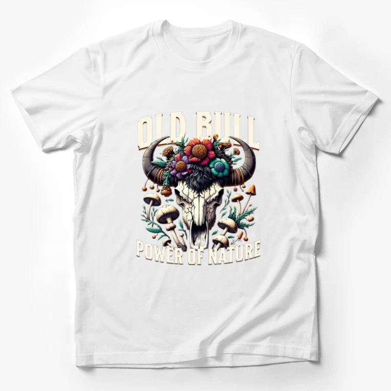 Floral Adorned Buffalo Skull: Power of Nature Male T-Shirt