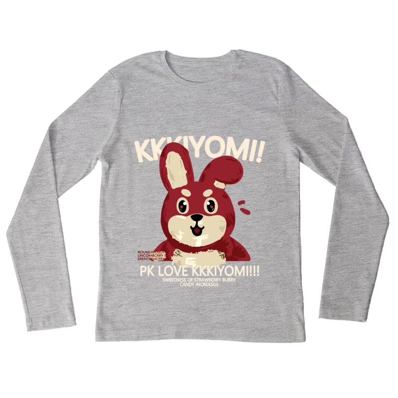 Niedlicher roter Hase mit Süßigkeiten Damen Langarm T-Shirt