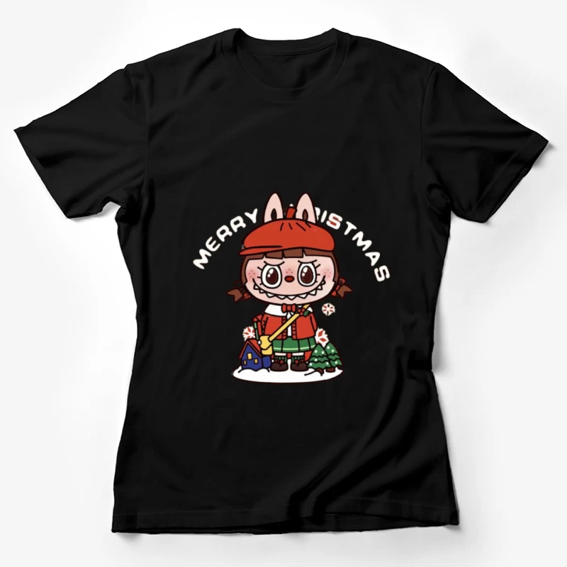 Niedliches festliches Mädchen mit Weihnachtsgruß Damen T-Shirt