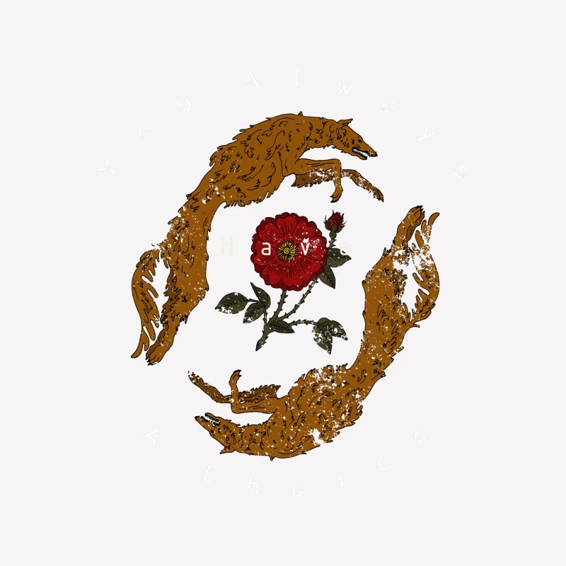 Art Symétrique avec Renards et Fleur Femme T-Shirt