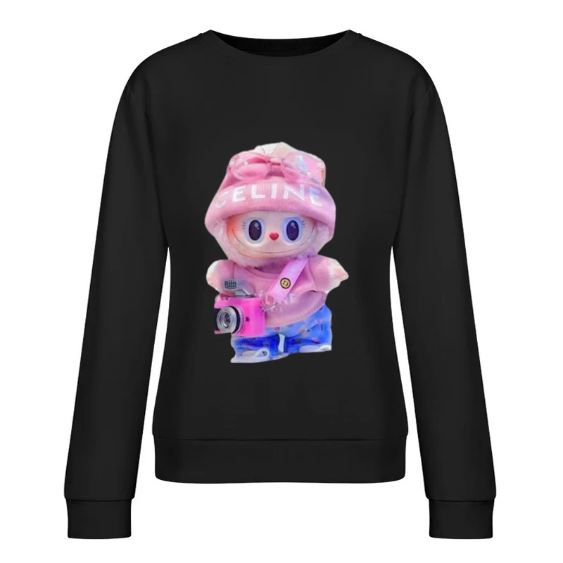 Niedliche Puppe mit Kamera und Mütze Damen Pullover Sweatshirt