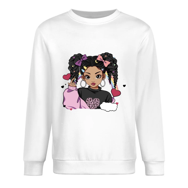 Mädchen mit Zöpfen und Regenbogen Herren Pullover Sweatshirt