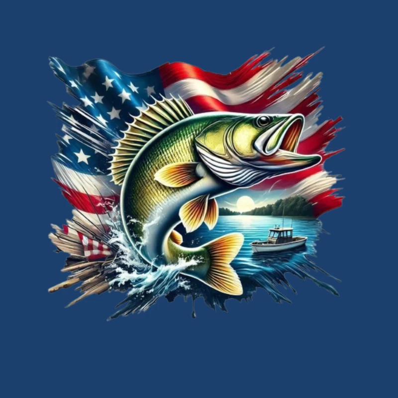 Dynamic Fish with American Flag and Scenic Background Male Pullover Hoodie