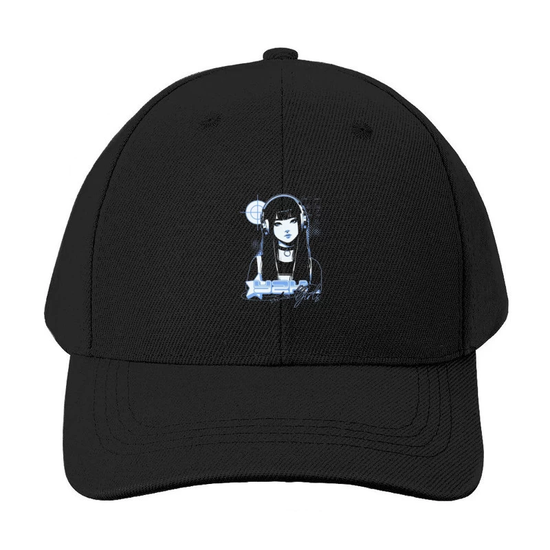 Blue Monochrome Gothic Anime Girl with Headphones Baseball Cap