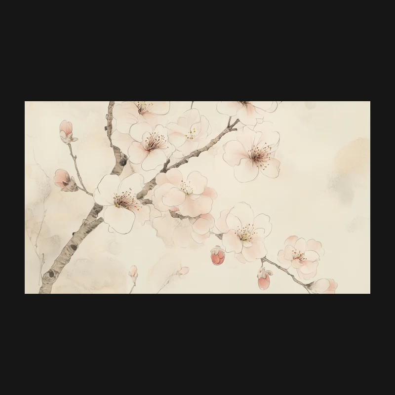 Delicate Cherry Blossom Watercolor in Japanese Style Desk Mat
