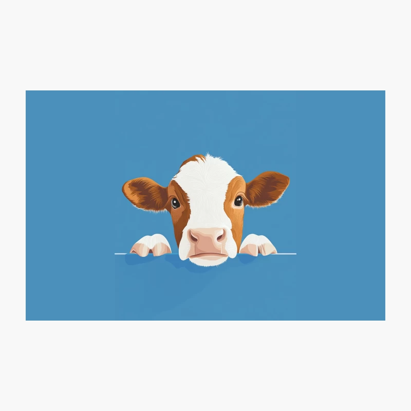 Cute Cartoon Cow Peeking on Blue Background Travel Mug