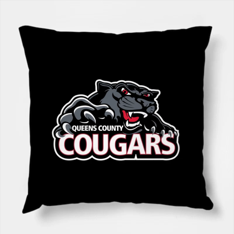 Queens County Cougars Sports Team Logo with Black Cougar Mascot Throw Pillow