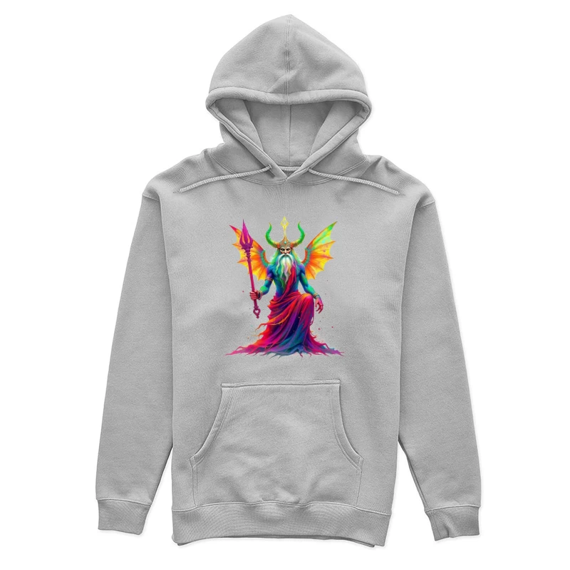 Rainbow-Hued Horned Deity with Dragon Wings Female Pullover Hoodie