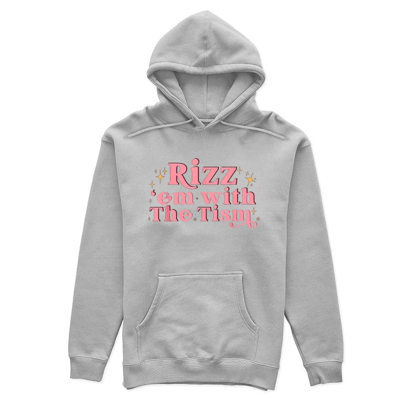 Retro Pink Typography: "Rizz em with The Tism" with Sparkles Female Pullover Hoodie