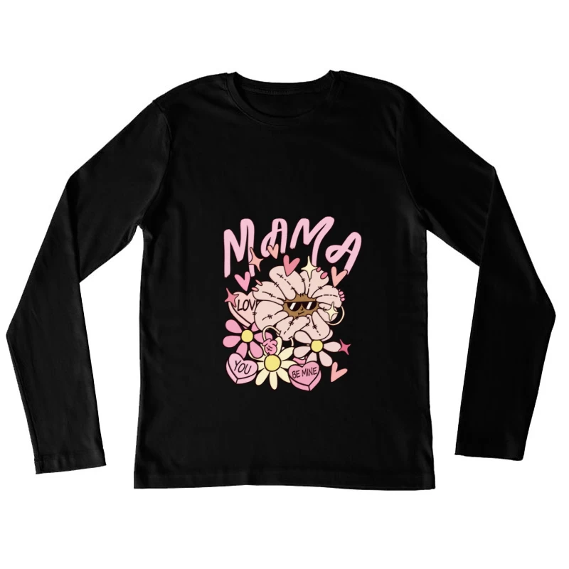 Lustige Mama Blume mit Herzen Damen Langarm T-Shirt