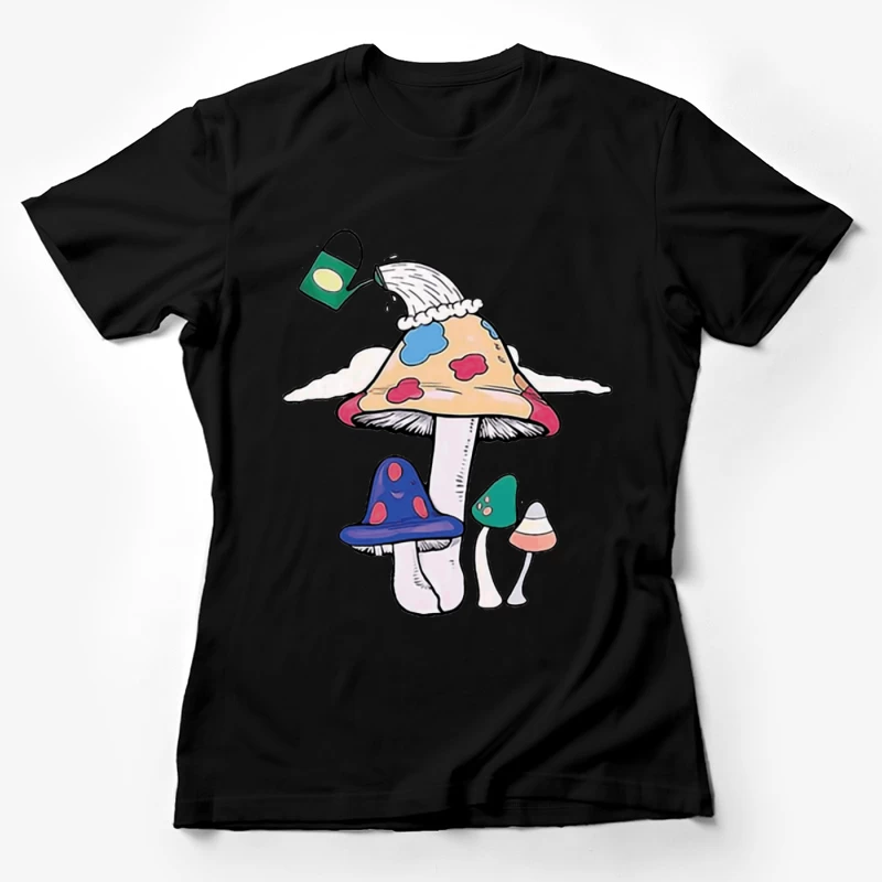 Bunte Pilze und Gießkanne Damen T-Shirt