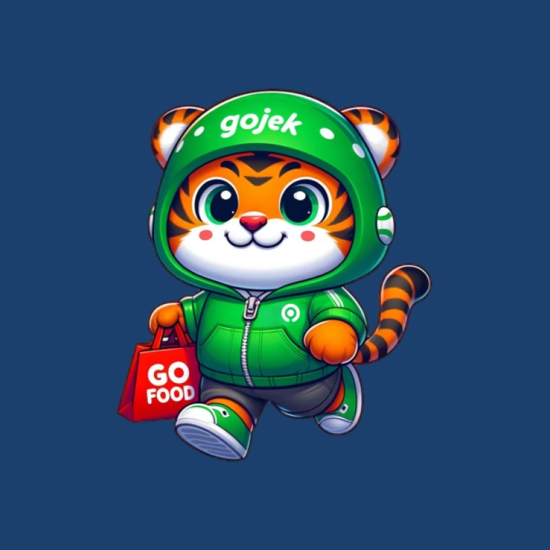 Niedliches Tiger-Maskottchen von Gojek mit GoFood-Tasche Herren Pullover Hoodie