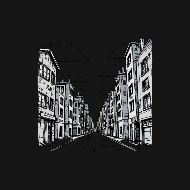 Monochrome Cityscape with Urban Architecture Male Long Sleeve T-Shirt