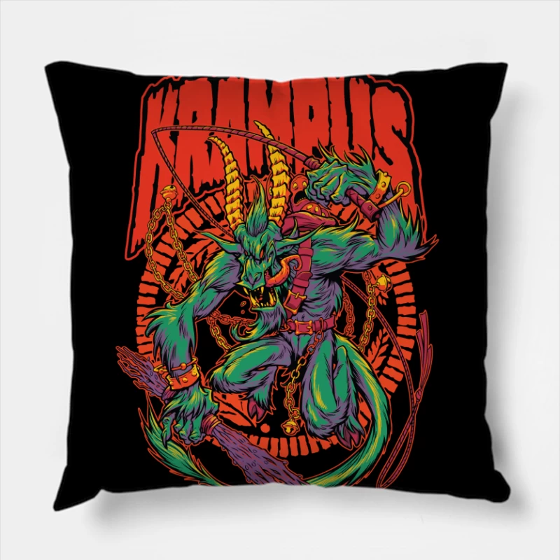 Krampus Holiday Mythology Illustration Throw Pillow