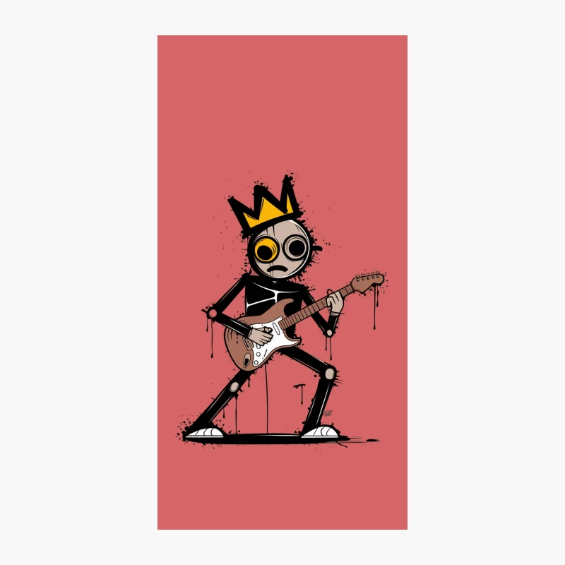 Crowned Stick Figure Playing Electric Guitar in Grunge Style iPhone Case