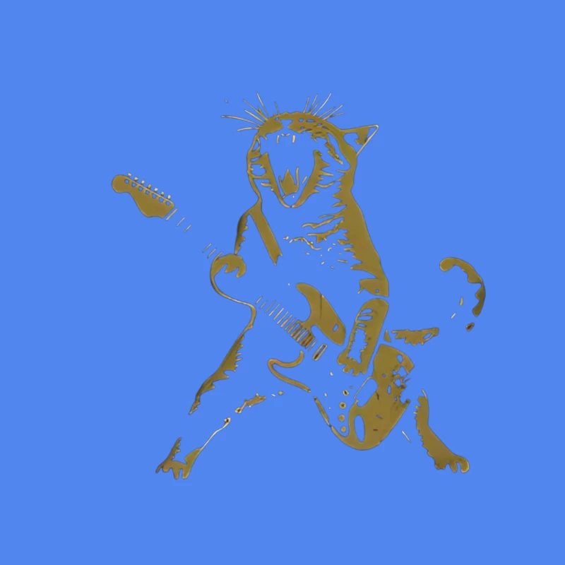 Rocking Cat with Electric Guitar Throw Pillow