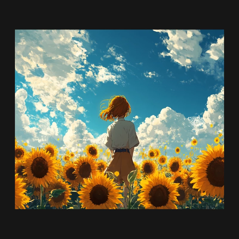 A Girl Among Sunflowers Under a Summer Sky Mouse Pad