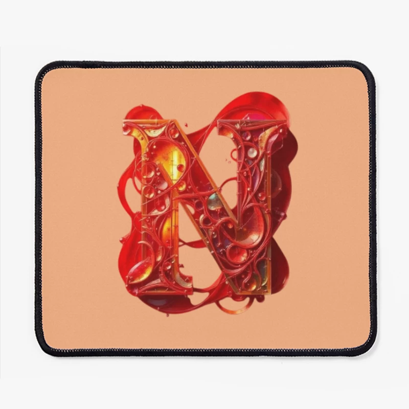 Abstract 3D Liquid Letter N in Vibrant Red Mouse Pad