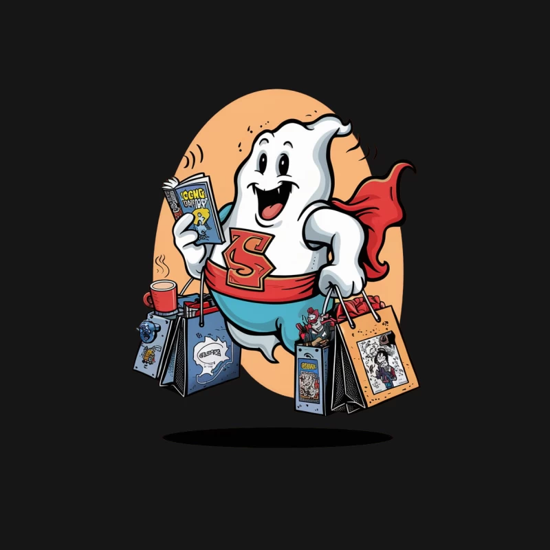 cartoon character ghost superhero shopping bags comic book merchandise retro style masco Female T-Shirt