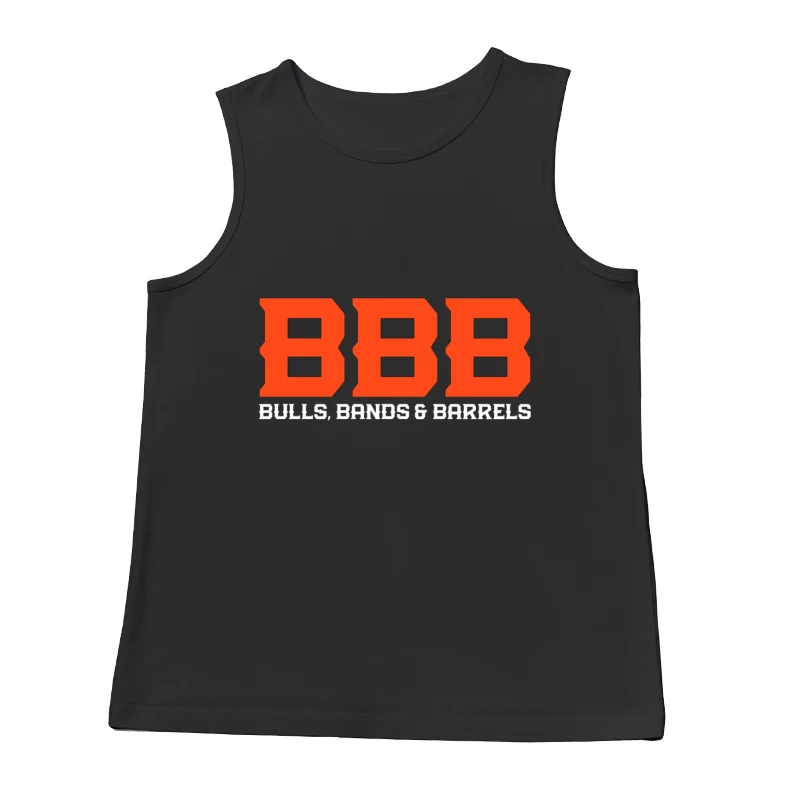 Orange BBB (Bulls Bands & Barrels) Western Event Logo Design Male Tank Top