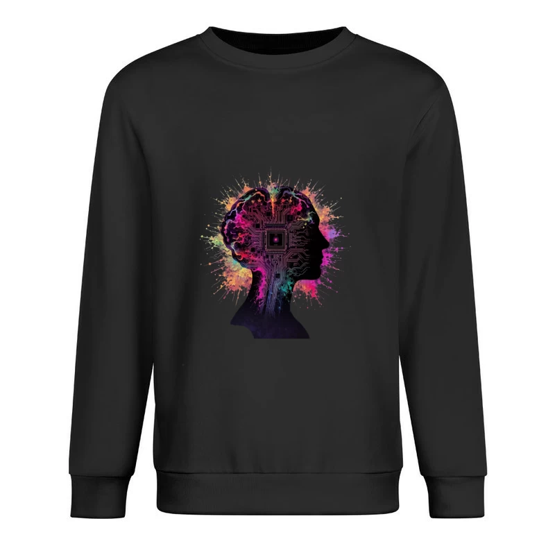 Digital Mind: AI Circuit Profile with Colorful Neural Splashes Male Pullover Sweatshirt