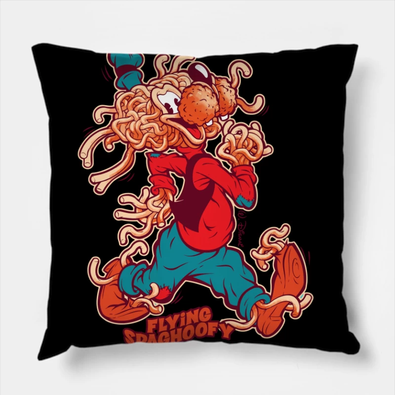 Whimsical Cartoon Character Made of Spaghetti Throw Pillow