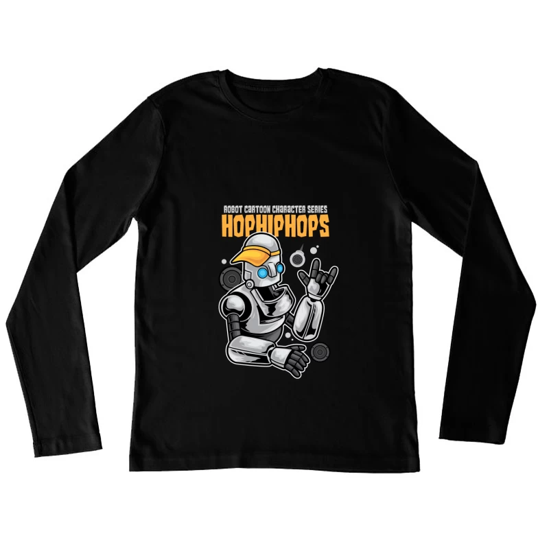Stylischer Roboter mit orangefarbener Mütze Damen Langarm T-Shirt