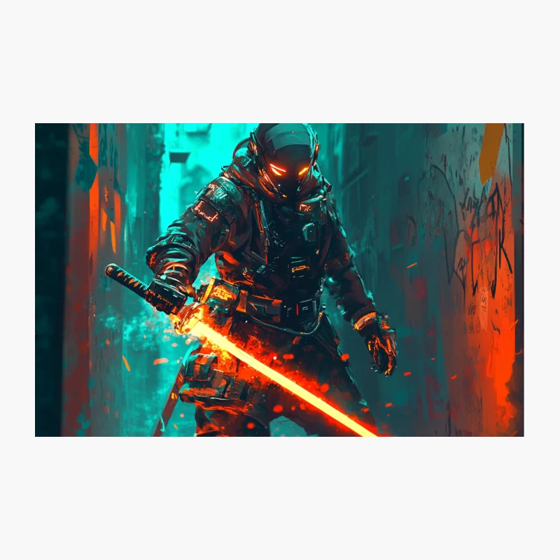 Cyberpunk Astronaut Wielding Neon Lightsaber in Dystopian Future Travel Mug