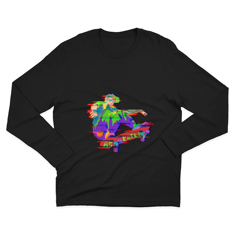 Bunter Skater-Trick in Pixelkunst Herren Langarm T-Shirt