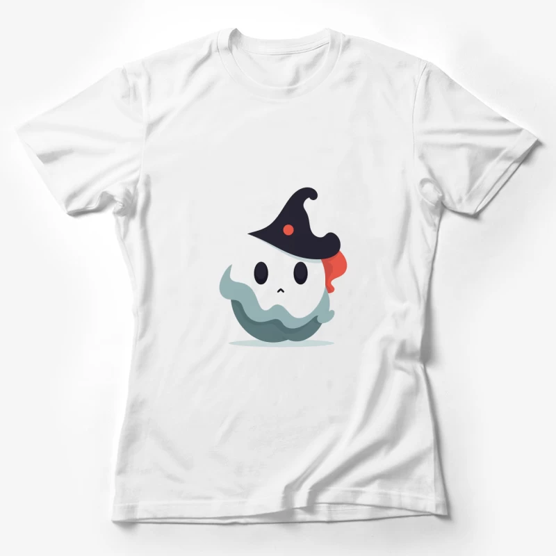 Cute Cartoon Ghost with Witch Hat Female T-Shirt