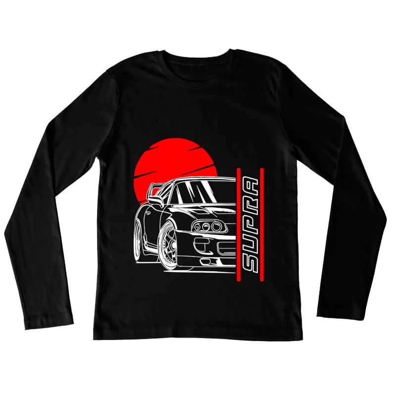 Rotes Auto-Design mit Supra-Schriftzug Damen Langarm T-Shirt