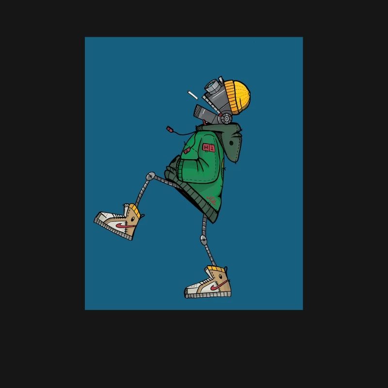 Stylish Robot in Green Jacket and Sneakers Female Long Sleeve T-Shirt