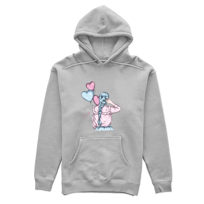 Cute Girl with Blue Hair and Balloons Female Pullover Hoodie
