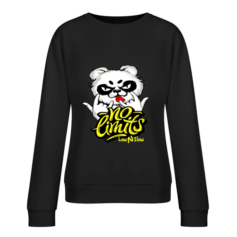 Playful Panda Logo with No Limits Theme Female Pullover Sweatshirt