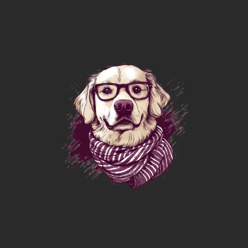 dog glasses scarf illustration hipster golden retriever stylized T-shirt Baseball Cap