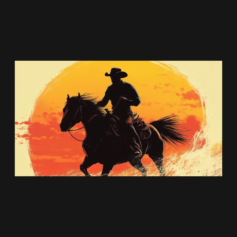 Dramatic Cowboy Silhouette Riding at Sunset Desk Mat