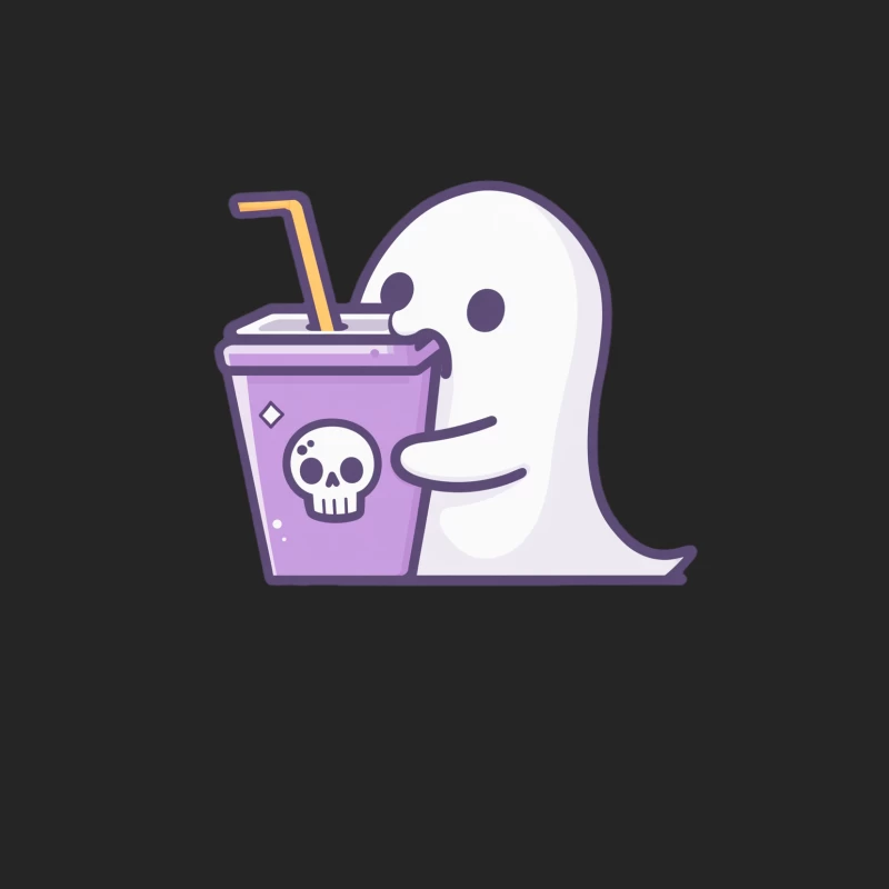 Cute Cartoon Ghost with Purple Skull Drink for Halloween Male Pullover Sweatshirt