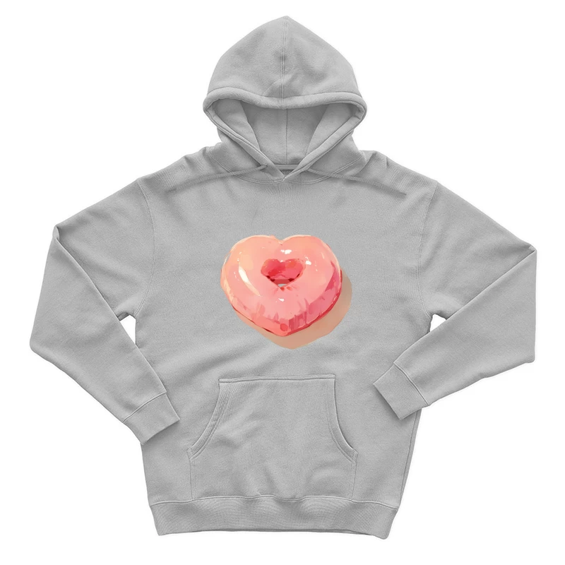 Pink Heart-Shaped Glazed Donut Digital Illustration Male Pullover Hoodie