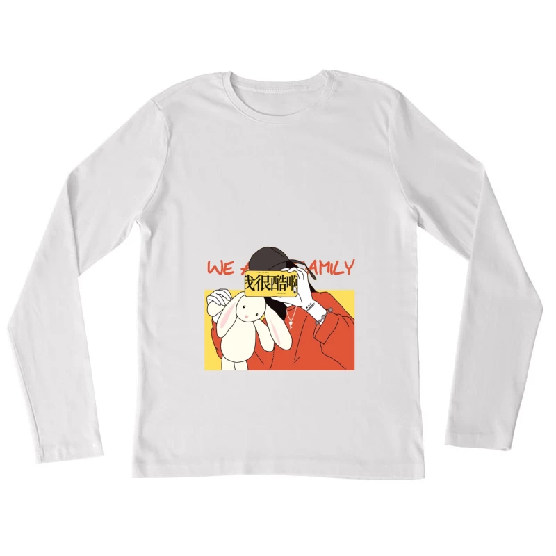 Mädchen mit Häschen und Schild Damen Langarm T-Shirt