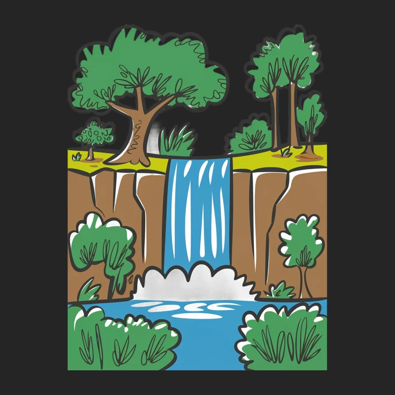 Cartoon Waterfall in Lush Forest Landscape Male Pullover Sweatshirt