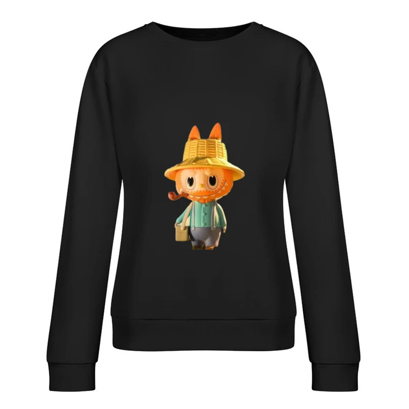Cartoon Katze mit Strohhut und Pfeife Damen Pullover Sweatshirt