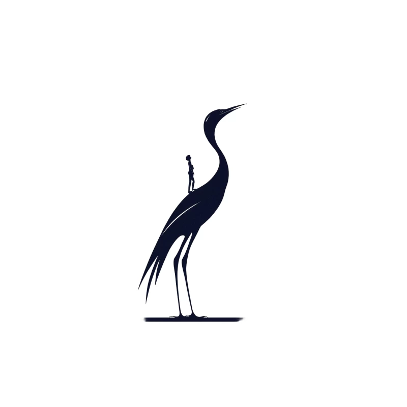 Minimalist Silhouette of Human and Crane Tapestry