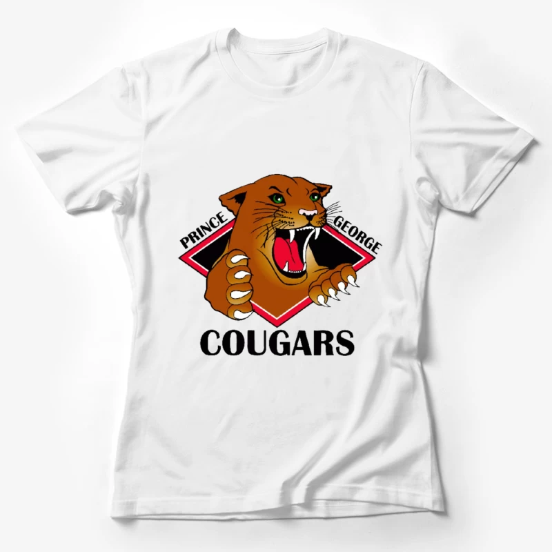 Prince George Cougars Sports Team Logo with Fierce Cougar Mascot Female T-Shirt