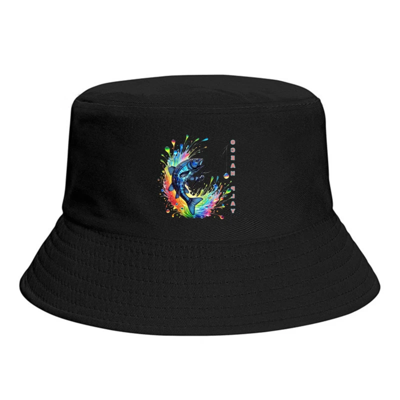 Rainbow Fish Splash: Artistic Fishing Adventure Bucket Hat