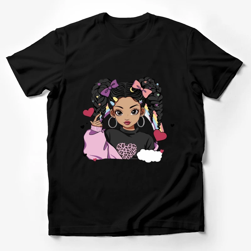 Mädchen mit Zöpfen und Regenbogen Herren T-Shirt