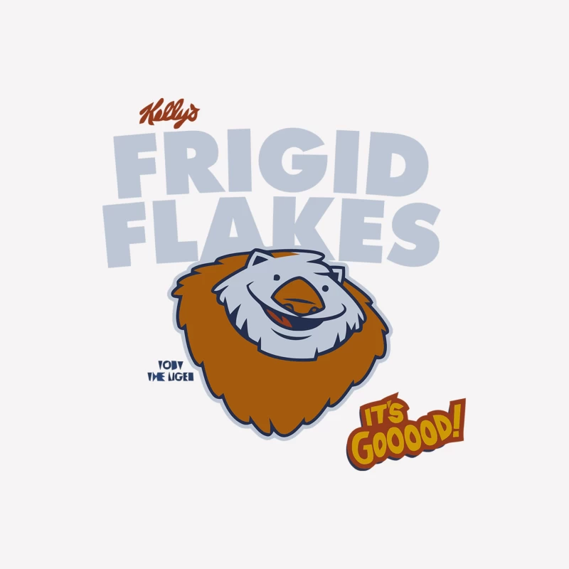 Cartoon Tiger Mascot on Frigid Flakes Cereal Box Design Male T-Shirt