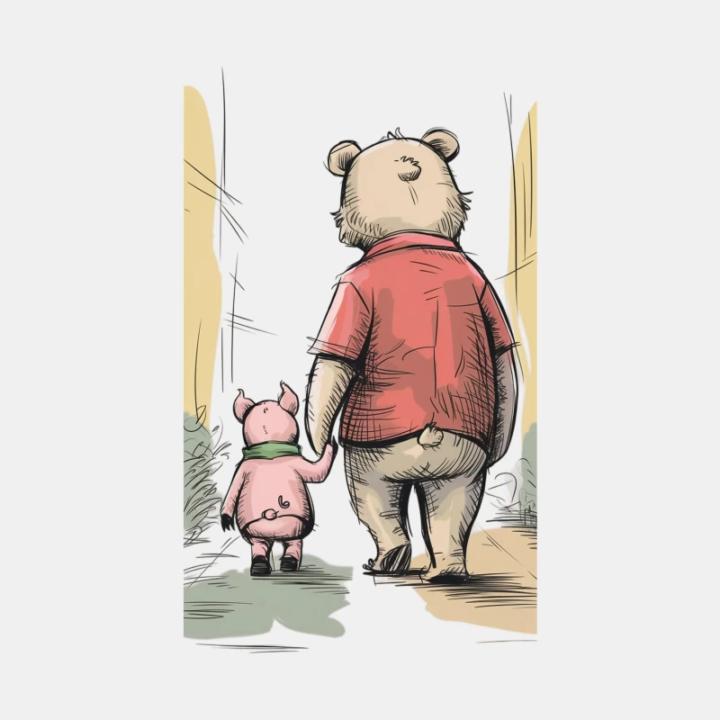 Nostalgic Illustration of Winnie the Pooh and Piglet's Friendship Walk Male Tank Top