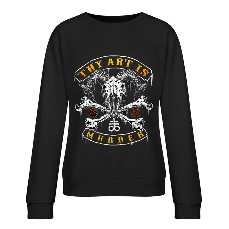 Gothic Art with Skull and Pentagrams Typography Design Female Pullover Sweatshirt