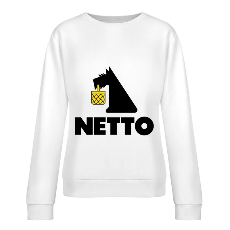 Netto Supermarket Logo with Black Dog and Yellow Basket Female Pullover Sweatshirt